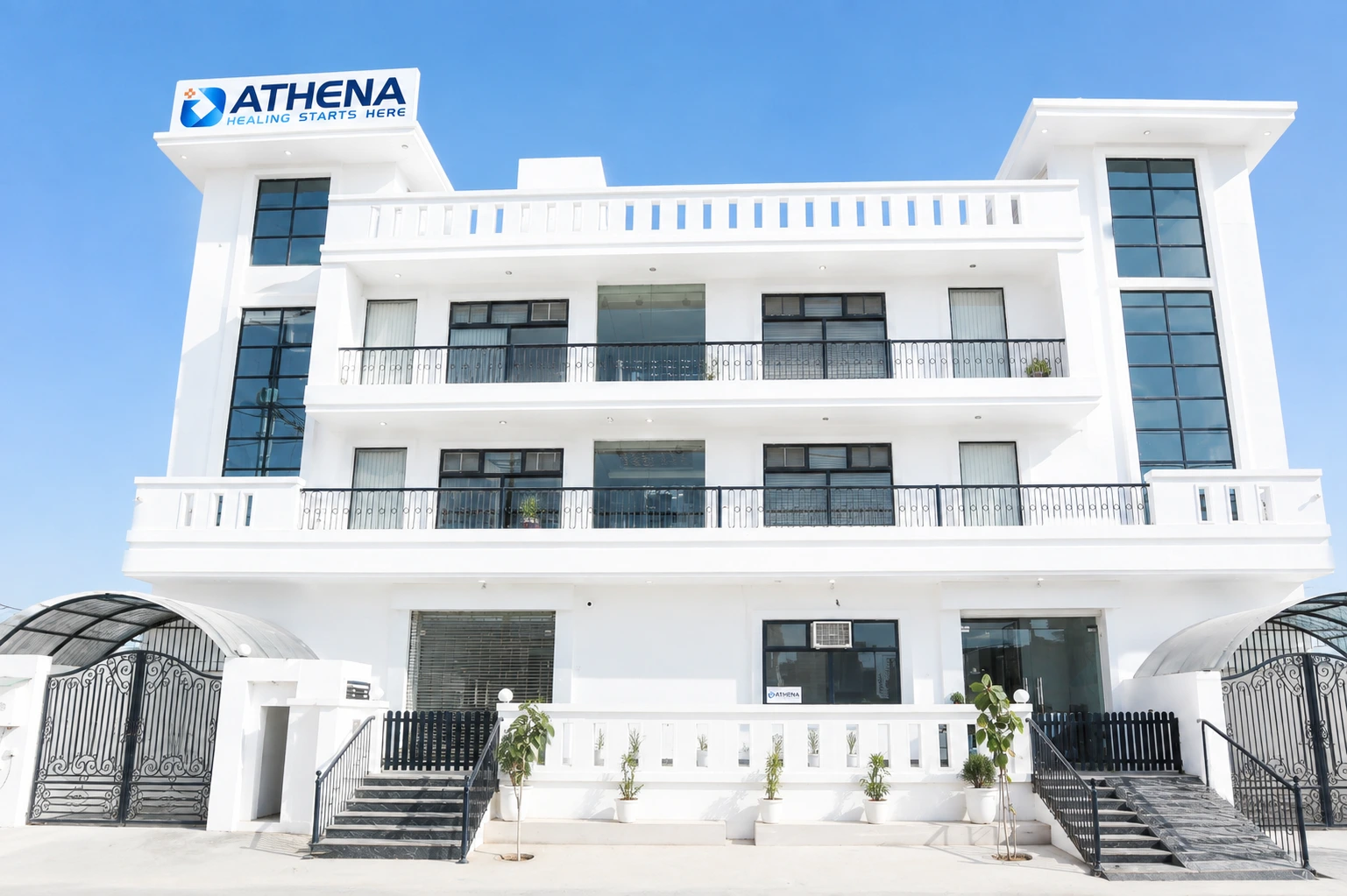 Entrance of Athena psychiatric hospital in Sector 16B, Greater Noida